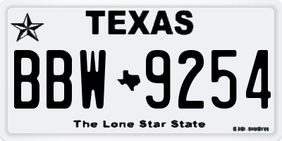 TX license plate BBW9254