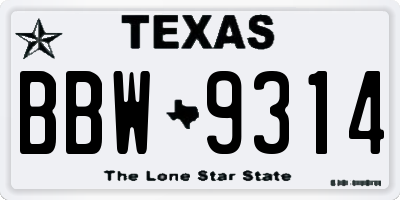 TX license plate BBW9314
