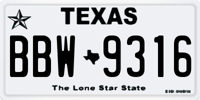 TX license plate BBW9316