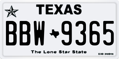 TX license plate BBW9365