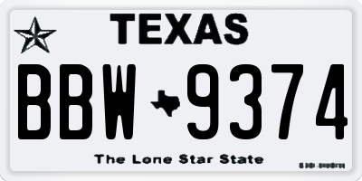 TX license plate BBW9374