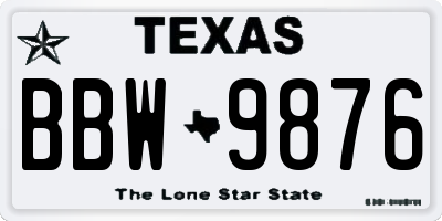 TX license plate BBW9876