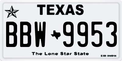 TX license plate BBW9953