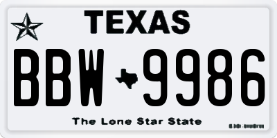 TX license plate BBW9986