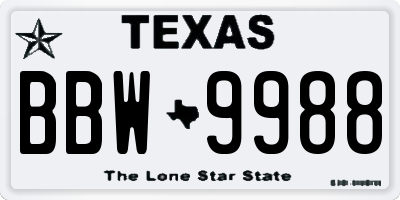 TX license plate BBW9988