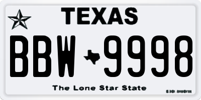 TX license plate BBW9998
