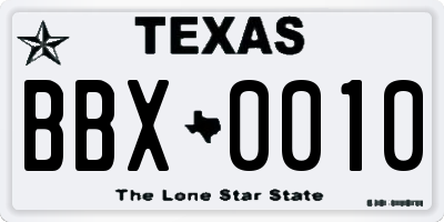 TX license plate BBX0010