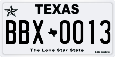 TX license plate BBX0013