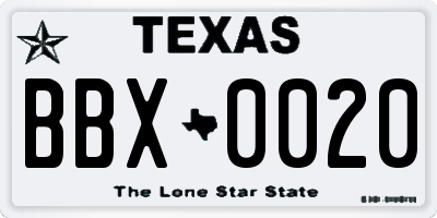 TX license plate BBX0020