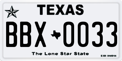 TX license plate BBX0033