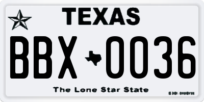 TX license plate BBX0036