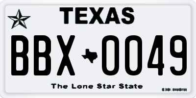 TX license plate BBX0049