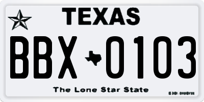 TX license plate BBX0103