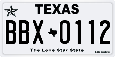 TX license plate BBX0112