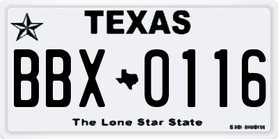 TX license plate BBX0116