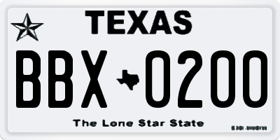 TX license plate BBX0200
