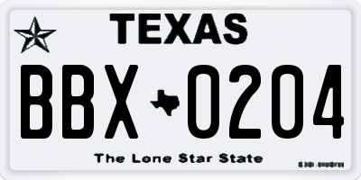 TX license plate BBX0204