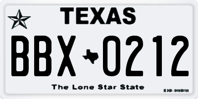 TX license plate BBX0212