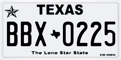 TX license plate BBX0225