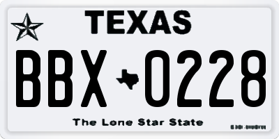 TX license plate BBX0228