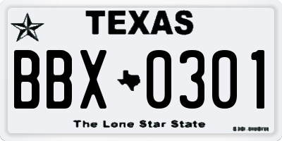 TX license plate BBX0301