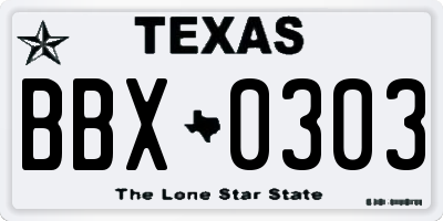 TX license plate BBX0303