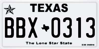 TX license plate BBX0313