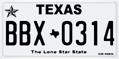 TX license plate BBX0314