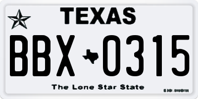 TX license plate BBX0315