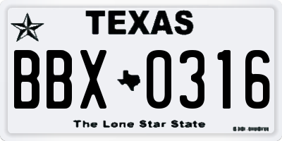 TX license plate BBX0316