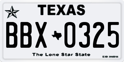 TX license plate BBX0325