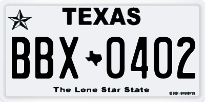 TX license plate BBX0402