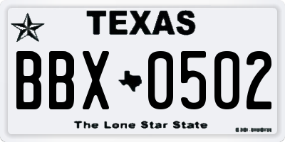 TX license plate BBX0502