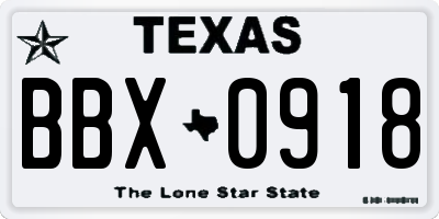 TX license plate BBX0918