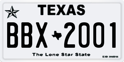 TX license plate BBX2001