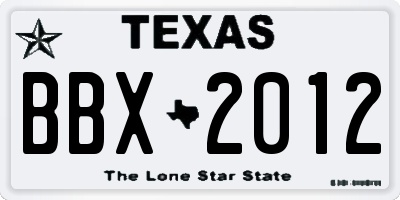 TX license plate BBX2012