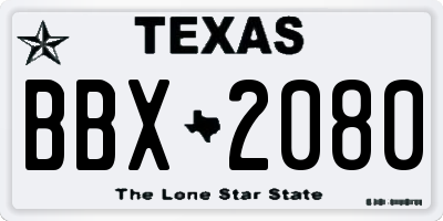 TX license plate BBX2080
