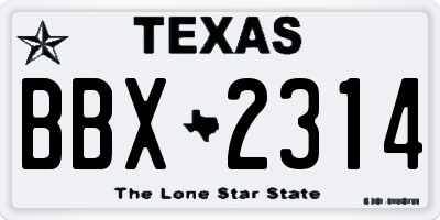 TX license plate BBX2314