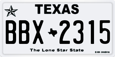 TX license plate BBX2315