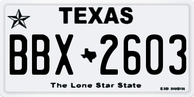 TX license plate BBX2603