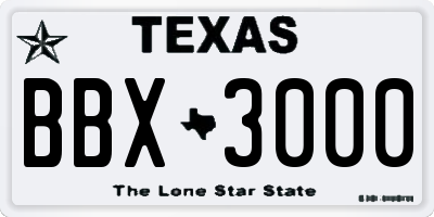 TX license plate BBX3000
