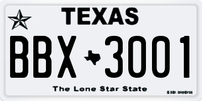 TX license plate BBX3001
