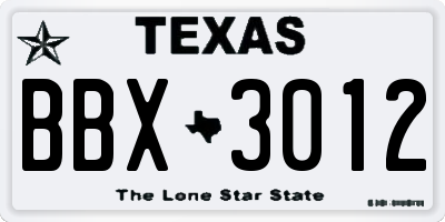 TX license plate BBX3012