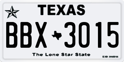 TX license plate BBX3015