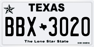 TX license plate BBX3020