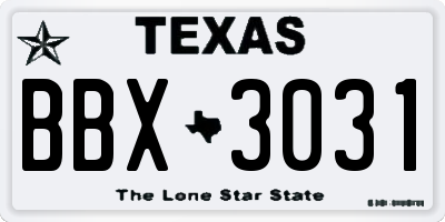 TX license plate BBX3031