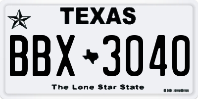 TX license plate BBX3040