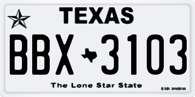 TX license plate BBX3103