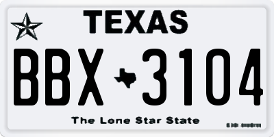 TX license plate BBX3104