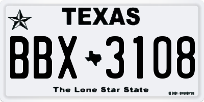 TX license plate BBX3108